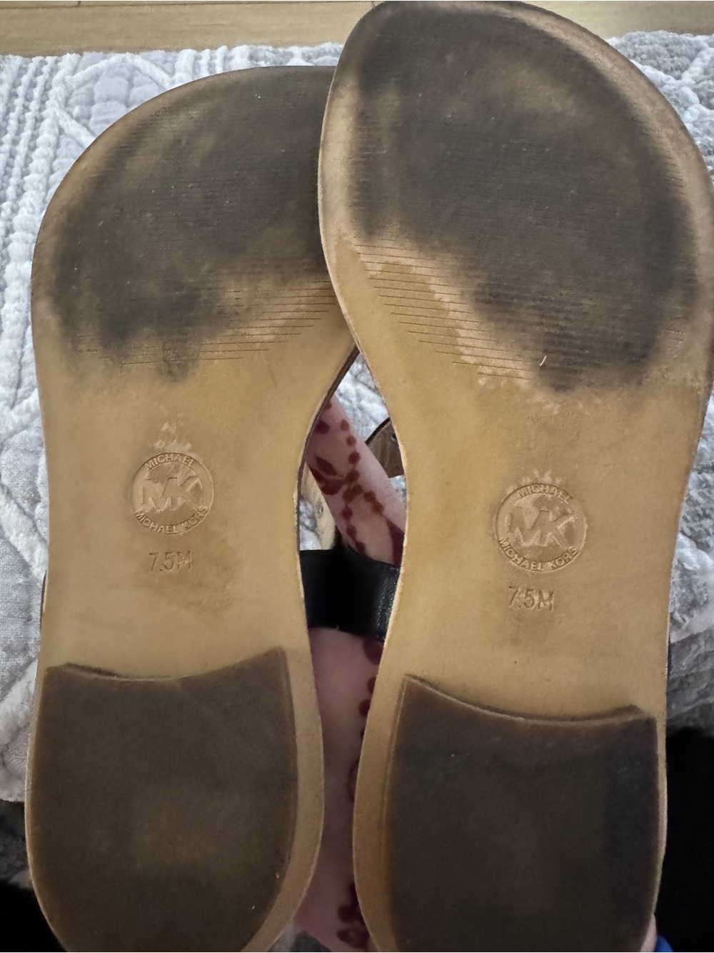 Michael Kors Black and Brown T-Strap Logo Plate Sandals - Picture 4 of 4